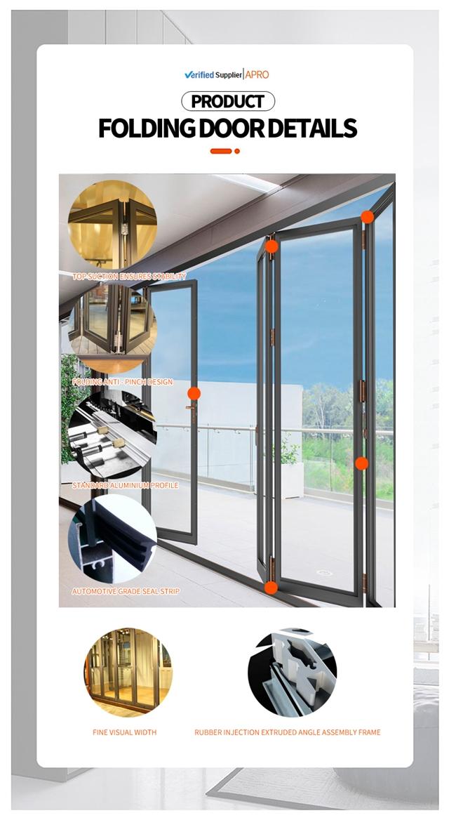 portes bifold en verre intérieures, porte bifold en aluminium de balcon, portes extérieures en verre bifold, détails 13 de porte de pliage