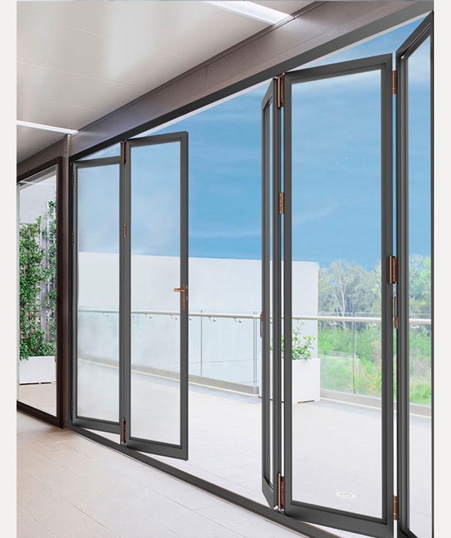 portes coulissantes bifold extérieures, portes bifold en verre intérieures, diagramme 2 d'application de scène