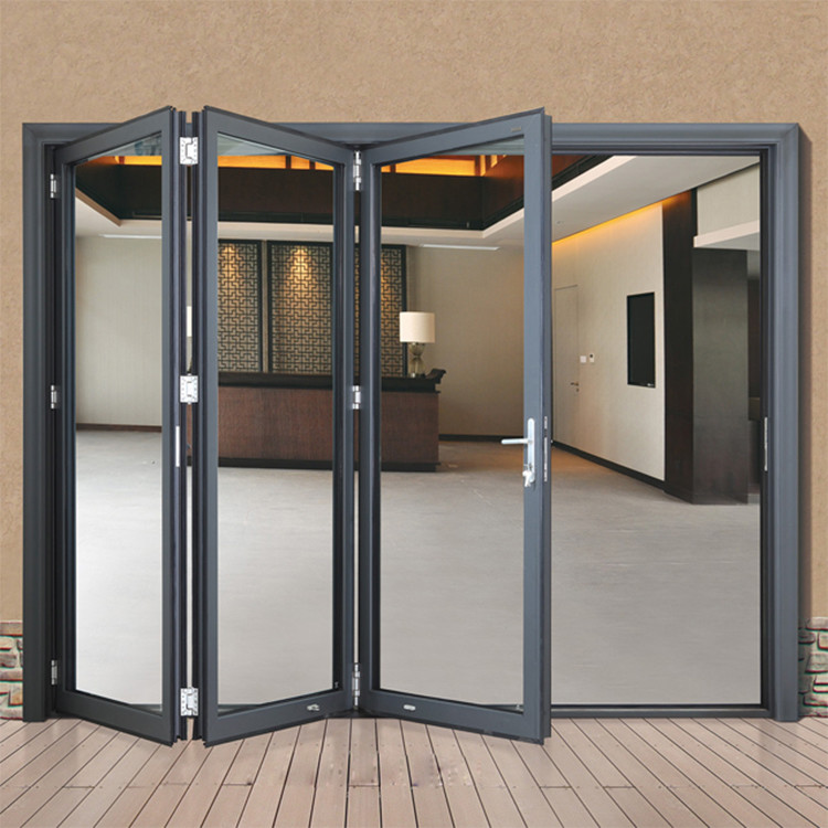 Les portes Bifold extérieures de patio en verre en aluminium double le
